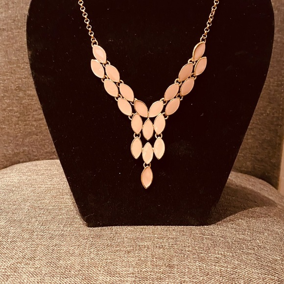 Jewelry - Gold and Pink Y-Shaped Necklace with Oval Elements
